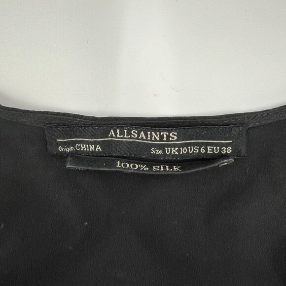 All Saints Black Dee Dee Silk Belted Mini Dress | Size 6 - Picture 6 of 8